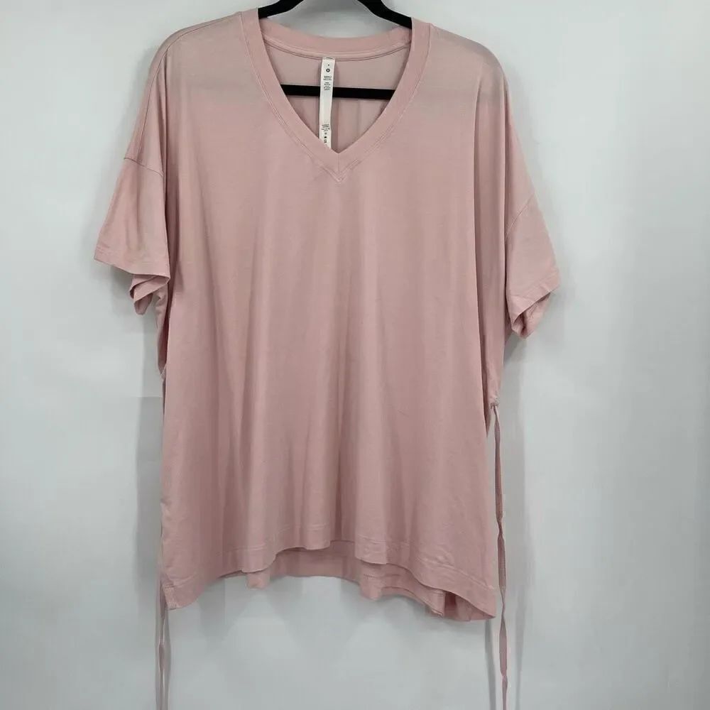 Lululemon Pink Pima Cotton Side Tie V-Neck Short Sleeve T-Shirt Size 8